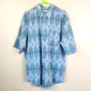 Vintage Basix Fenn Wright & Manson Short Sleeve Argyle Print Button Down Shirt M